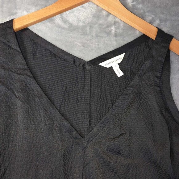 Rebecca Taylor Women 2 Black Silk Ruffle Hem Corporate Goth Dark Romantic Blouse - Picture 9 of 10